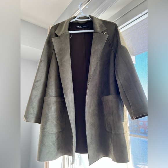 NWOT Zara faux suede jacket, green, oversized, soft, extra Small - Picture 1 of 10